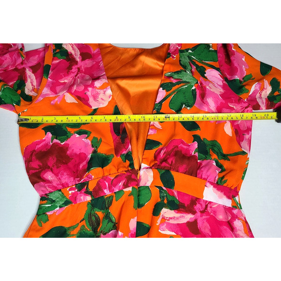LULU'S Sweetest Song Orange Floral Backless Long Sleeve Romper Medium Summer NEW - Picture 13 of 15
